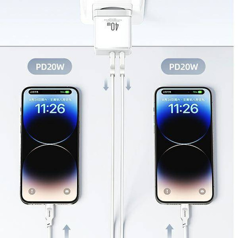 USAMS Ład. siec. 2xUSB-C T54 40W (only head) PD Fast Charging czarny/black CC172TC01 (US-CC172)