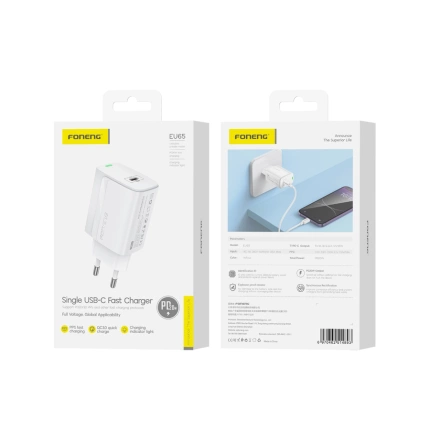 FONENG ładowarka sieciowa EU65 PD 20W 1xUSB-C Biały