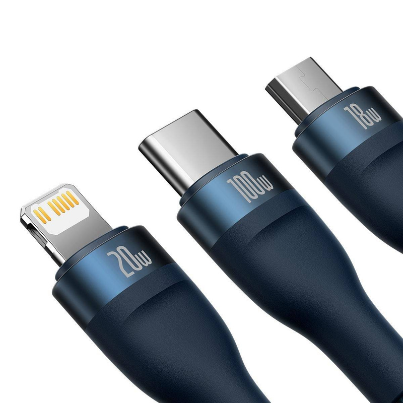 Baseus Flash Series II USB Typ C / USB Typ A Kabel - USB Typ C / Lightning / Micro USB 100 W 1,5 m blau (CASS030203)