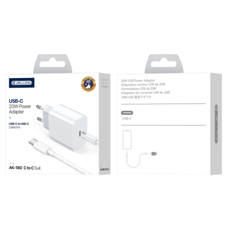 JELLICO Netz-Ladegerät AK180 PD 20W 1xUSB-C + Kabel USB-C - USB-C weiss