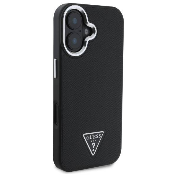 Original Case IPHONE 16 PLUS Guess Hardcase Grained Triangle MagSafe (GUHMP16MPGTSPSK) black