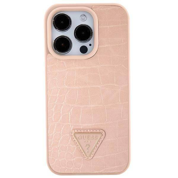 Original Case APPLE IPHONE 15 PRO MAX Guess Hardcase Croco Triangle Metal Logo (GUHCP15XPCRTHCP) pink