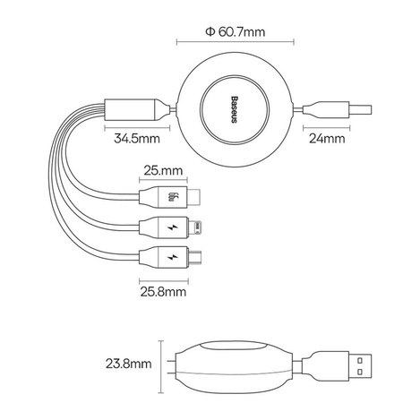 Baseus Bright Mirror 2 retractable cable 3in1 USB Type A - micro USB + Lightning + USB Type C 66W 1.1m green (CAMJ010106)