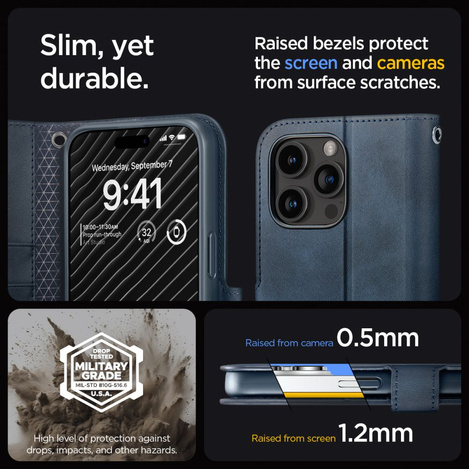 Spigen Wallet S Pro Hülle für iPhone 15 Pro – Marineblau
