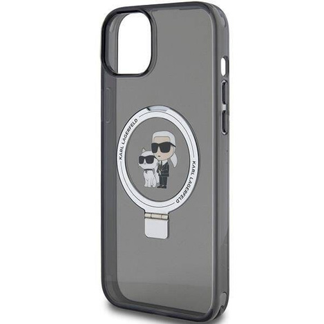 Original Handyhülle IPHONE 13 / 14 / 15 Karl Lagerfeld Hardcase Ring Stand Karl&Choupettte MagSafe (KLHMP14SHMRSKCK) schwarz