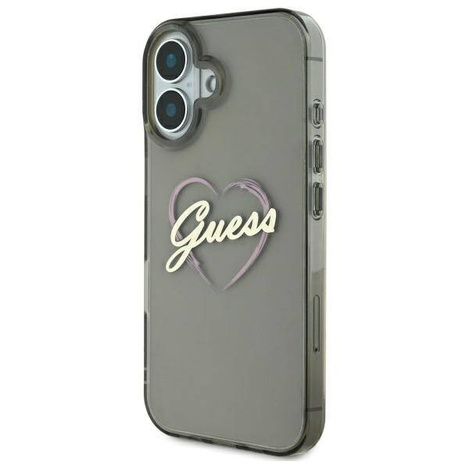 Original Handyhülle IPHONE 16 PLUS Guess Hardcase IML Heart (GUHCP16MHCHGSPK) schwarz