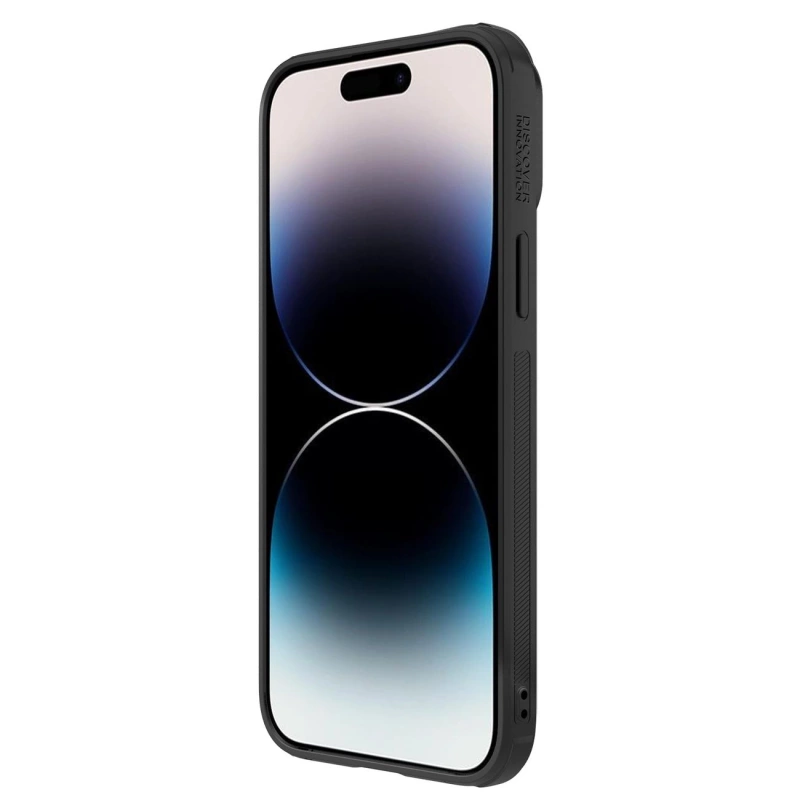 Nillkin Synthetic Fiber S Case iPhone 14 Pro Max Hülle mit Kameraabdeckung, schwarz