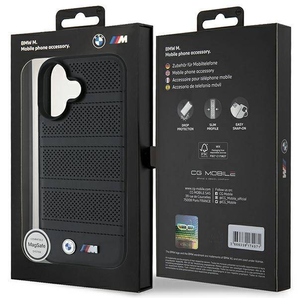 Original Case IPHONE 16 BMW Hardcase M Perforated & Stitched Line MagSafe (BMHMP16S23PUSPK) black