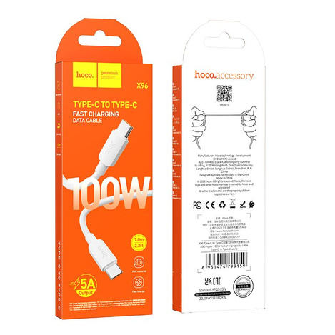 HOCO kabel Typ C do Typ C Hyper Power Delivery 100W X96 1m biały