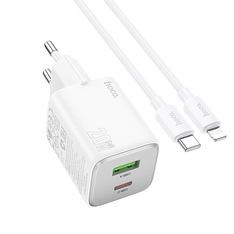 HOCO ładowarka sieciowa USB A + Typ C + kabel Typ C do Lightning PD QC 3A 20W N41 biała