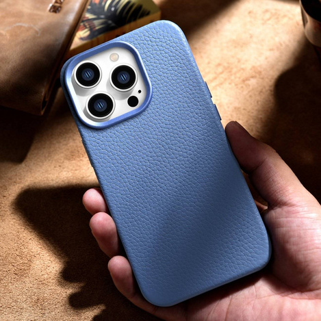 iCarer Litchi Premium Leather Case Leather Case iPhone 14 Pro Max Magnetic with MagSafe Light Blue (WMI14220712-LB)