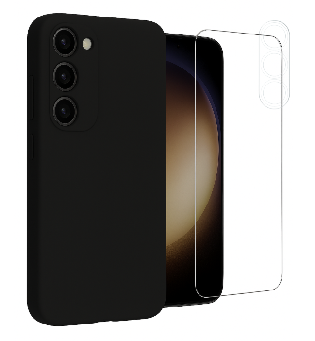 Etui do Samsung S23 czarne + Szkło na ekran + Szkło na aparat