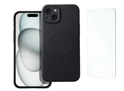 Etui do iPhone 15+ (Plus) MagSafe czarne + Szkło