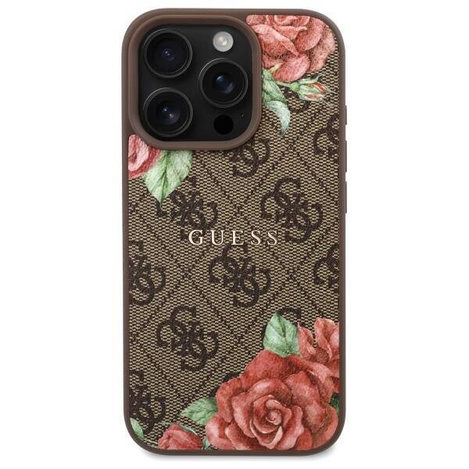 Oryginalne Etui IPHONE 16 PRO MAX Guess Hardcase 4G Flowers Print MagSafe (GUHMP16XP4ROPEMCW) brązowe
