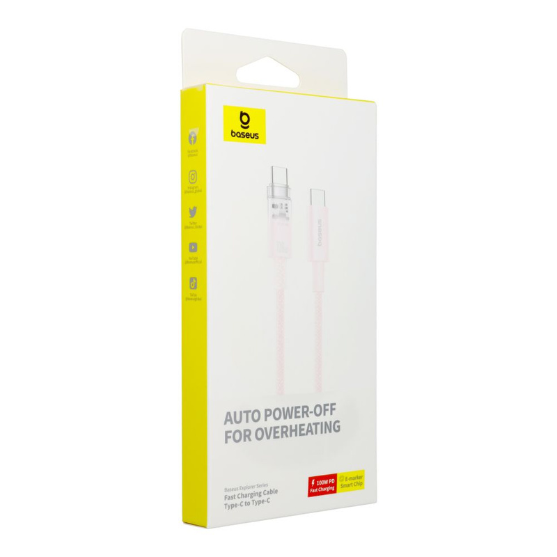 BASEUS kabel Typ C do Typ C Explorer Power Delivery 100W 2m różowy P10319703411-01 / CB000043