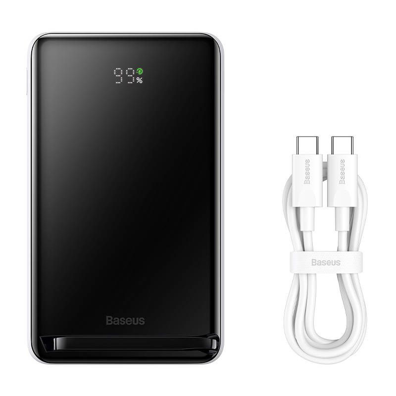 Baseus Magnetic Bracket Powerbank mit MagSafe Wireless Charging 10000mAh 20W Overseas Edition weiß (PPCX000202) + USB Type C Baseus Xiaobai Series 60W 0.5m