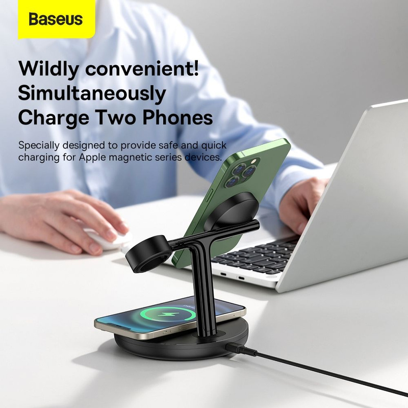 Baseus Swan stand 3in1 magnetic charger with USB Type C cable 1m black (WXTE000101)