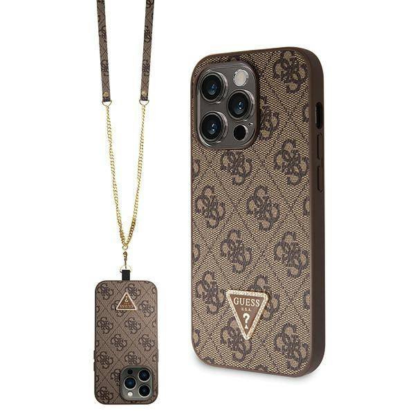 Original Case IPHONE 14 PRO Guess Hardcase Crossbody 4G Metal Logo (GUHCP14LP4TDSCPW) brown
