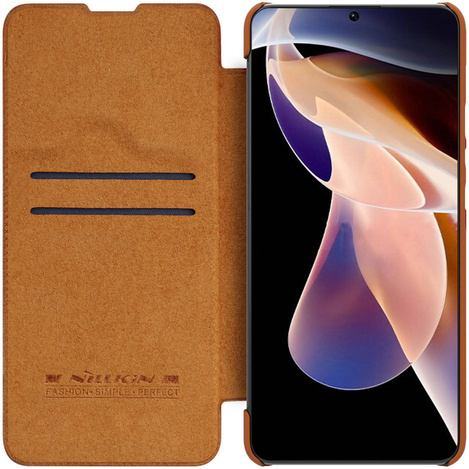 Nillkin Qin Case etui do Xiaomi Redmi Note 11 Pro+ (China) / Redmi Note 11 Pro (China) osłona na aparat kabura pokrowiec obudowa z klapką brązowy