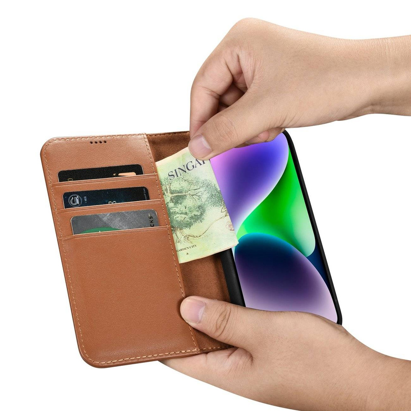 iCarer Wallet Case 2in1 iPhone 14 Plus Flip Leather Cover Anti-RFID Brown (WMI14220727-BN)