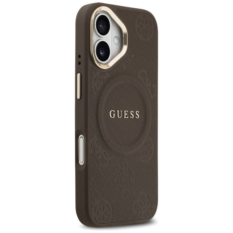 GUESS futerał do IPHONE 17 kompatybilny z MagSafe GUHMP17SPSAMSECW (PU W/ Peony Hot Stamp) brązowy