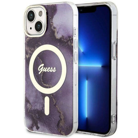 Guess GUHMP14SHTMRSU iPhone 14 6.1&quot; purple/purple hardcase Golden Marble MagSafe