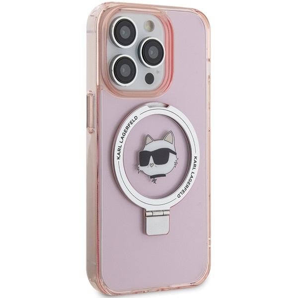 Etui Karl Lagerfeld Ring Stand Choupette Head MagSafe do iPhone 15 Pro - różowe