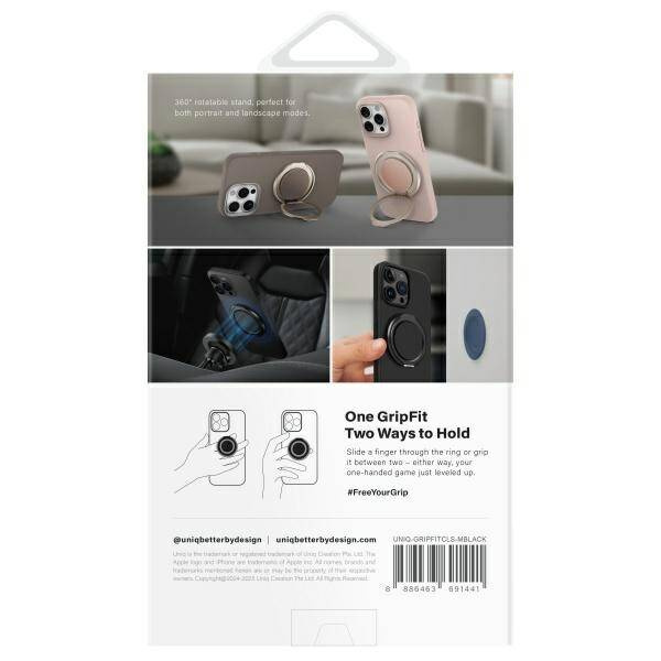 UNIQ Gripfit 360 Magnetic                 Mount&Kickstand Uchwyt Magnetyczny czarny/midnight black