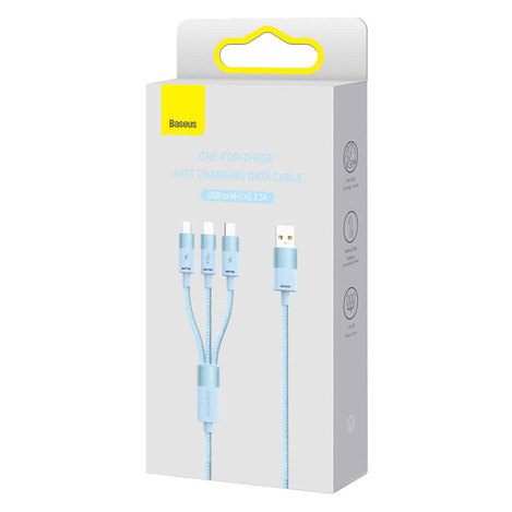 Baseus StarSpeed 1-for-3 Fast Charging Data Cable USB to M+L+C 3.5A 1.2m Blue