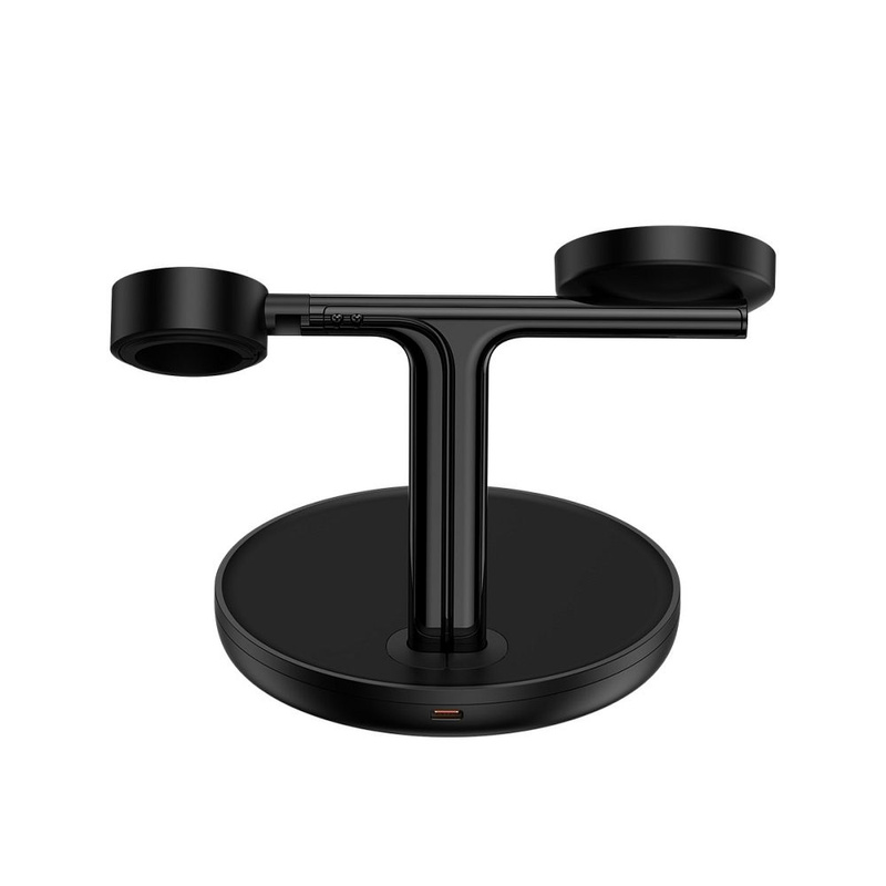 Baseus Swan ładowarka indukcyjna (kompatybilna z MagSafe) stojak do iPhone, Apple Watch, AirPods + kabel USB-C 1m czarny (WXTE000101)