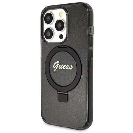 Guess GUHMP14XHRSGSK iPhone 14 Pro Max 6.7" czarny/black hardcase Ring Stand Script Glitter MagSafe