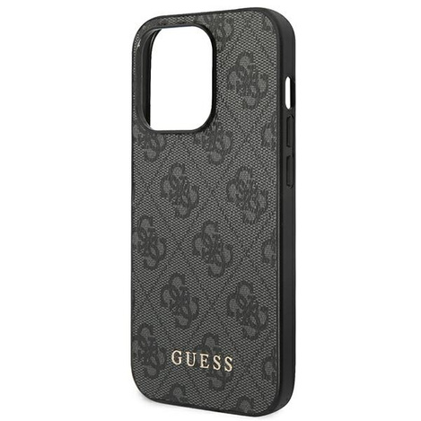 Guess GUHCP14LG4GFGR iPhone 14 Pro 6.1 &quot;Grau / Graues Hartschalenetui 4G Metal Gold Logo