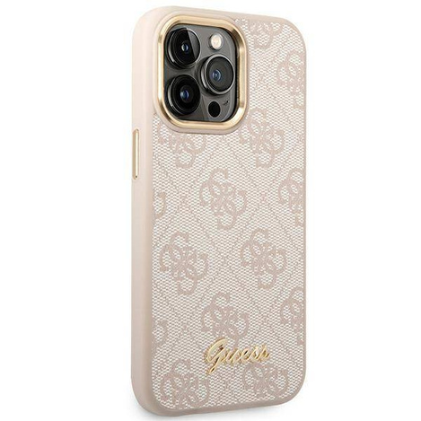 Original Handyhülle IPHONE 14 PRO MAX Guess Hard Case 4G Vintage Gold Logo (GUHCP14XHG4SHP) rosa