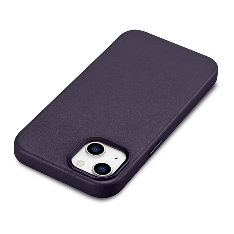 iCarer Case Leather genuine leather case cover for iPhone 14 Plus dark purple (MagSafe compatible)