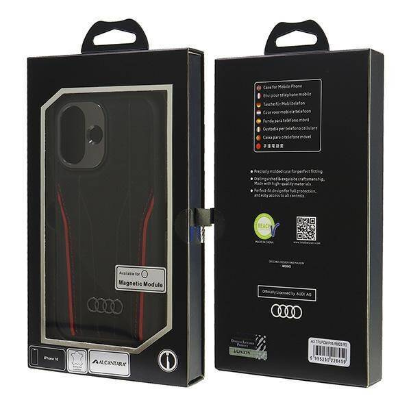 Audi nakładka Genuine Leather MagSafe do iPhone 16 6.1" czarno-czerwona