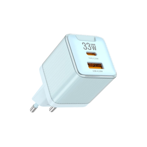 JELLICO ładowarka sieciowa EU55 GaN PD 33W 1xUSB-C + 1xUSB QC3.0 Niebieski