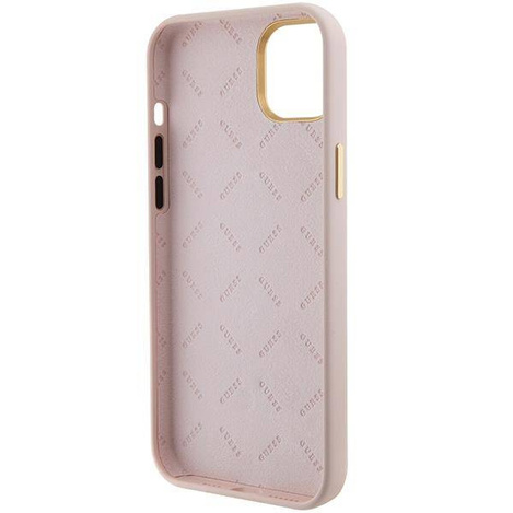 Guess Silikon Logo Strass 4G Hülle für iPhone 15 - Hellrosa