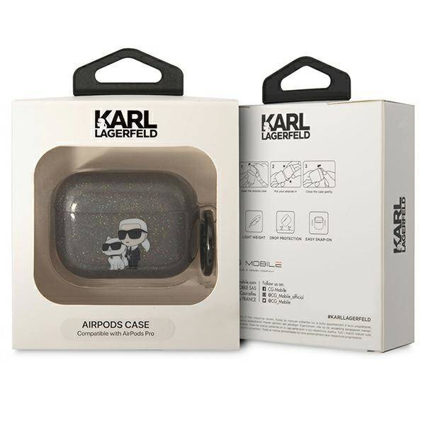 Oryginalne Etui APPLE AIRPODS PRO Karl Lagerfeld Gliter Karl&Choupette (KLAPHNKCTGK) czarne