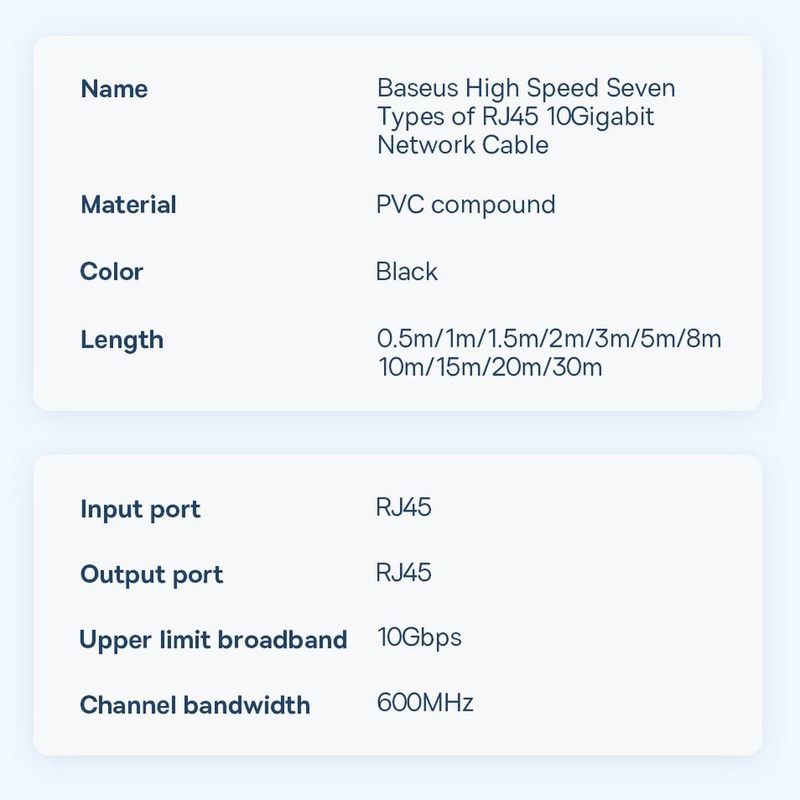 Baseus Speed Seven High Speed RJ45 Netzwerkkabel 10Gbps 1m Schwarz (WKJS010101)