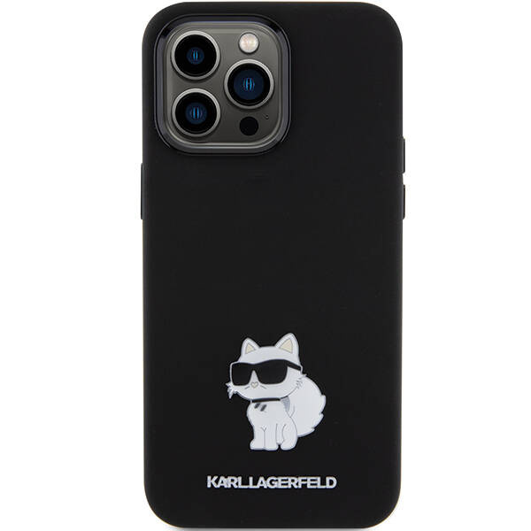 Etui Karl Lagerfeld Silicone Choupette Metal Pin na iPhone 15 Pro - czarne