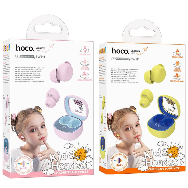 HOCO słuchawki bezprzewodowe bluetooth TWS dla dzieci EW111 różowe