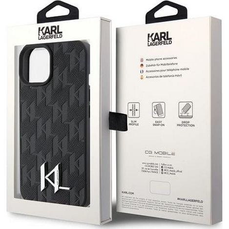 Karl Lagerfeld nakładka do iPhone 15 6,1" KLHCP15SPKLPKLK czarna HC Hot Stamp Monogram KL Metal Logo
