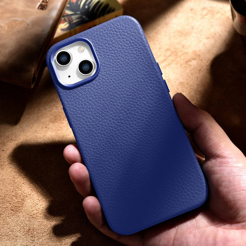 iCarer Case Leather genuine leather case for iPhone 14 dunkelblau (WMI14220709-DB) (MagSafe compatible)