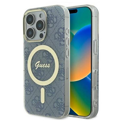 Original Handyhülle IPHONE 16 PRO MAX Guess Hardcase IML 4G MagSafe (GUHMP16XH4STB) blau