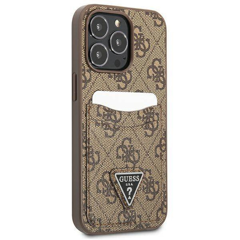 Etui IPHONE 13 PRO Guess Hardcase 4G Triangle Logo Cardslot (GUHCP13LP4TPW) brązowe