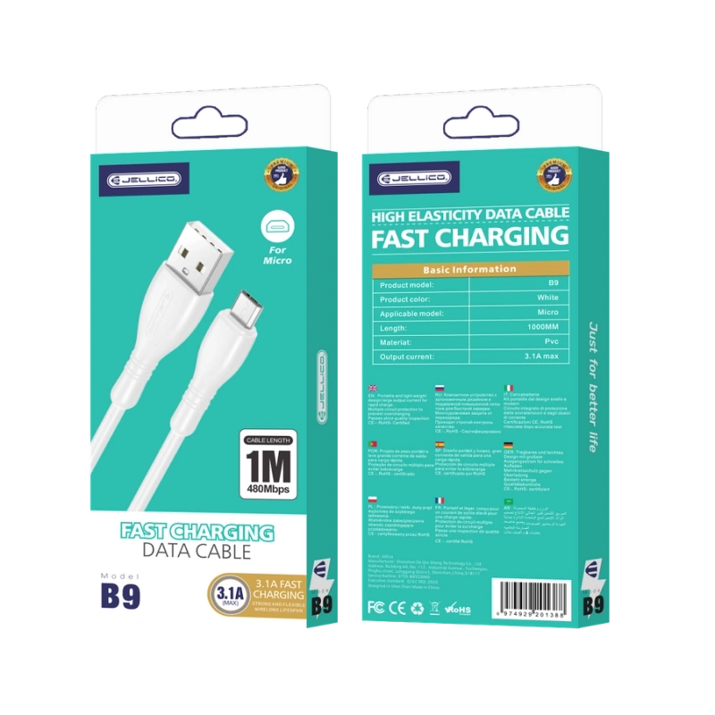 JELLICO kabel B9 Micro USB 3.1A 1M Biały