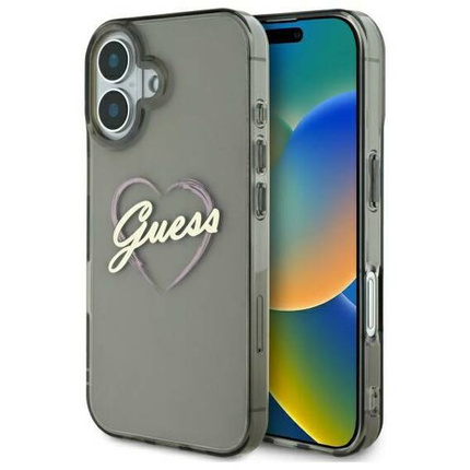 Original Handyhülle IPHONE 16 PLUS Guess Hardcase IML Heart (GUHCP16MHCHGSPK) schwarz