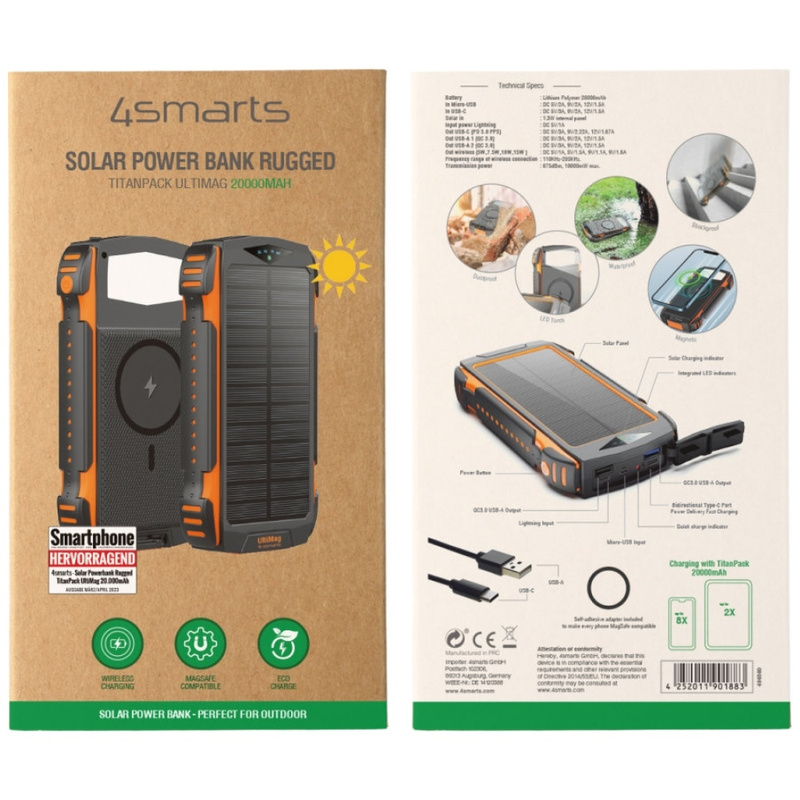4smarts Powerbank Solarny TitanPack       Rugged UltiMag 20000mAh black/czarny 496560