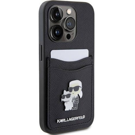Etui Karl Lagerfeld Saffiano Cardslot Karl&Choupette Metal Pin do iPhone 15 Pro - czarne