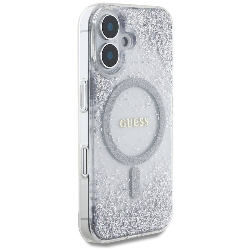 Case IPHONE 16 Guess HC Resin Bottom Glitter silver